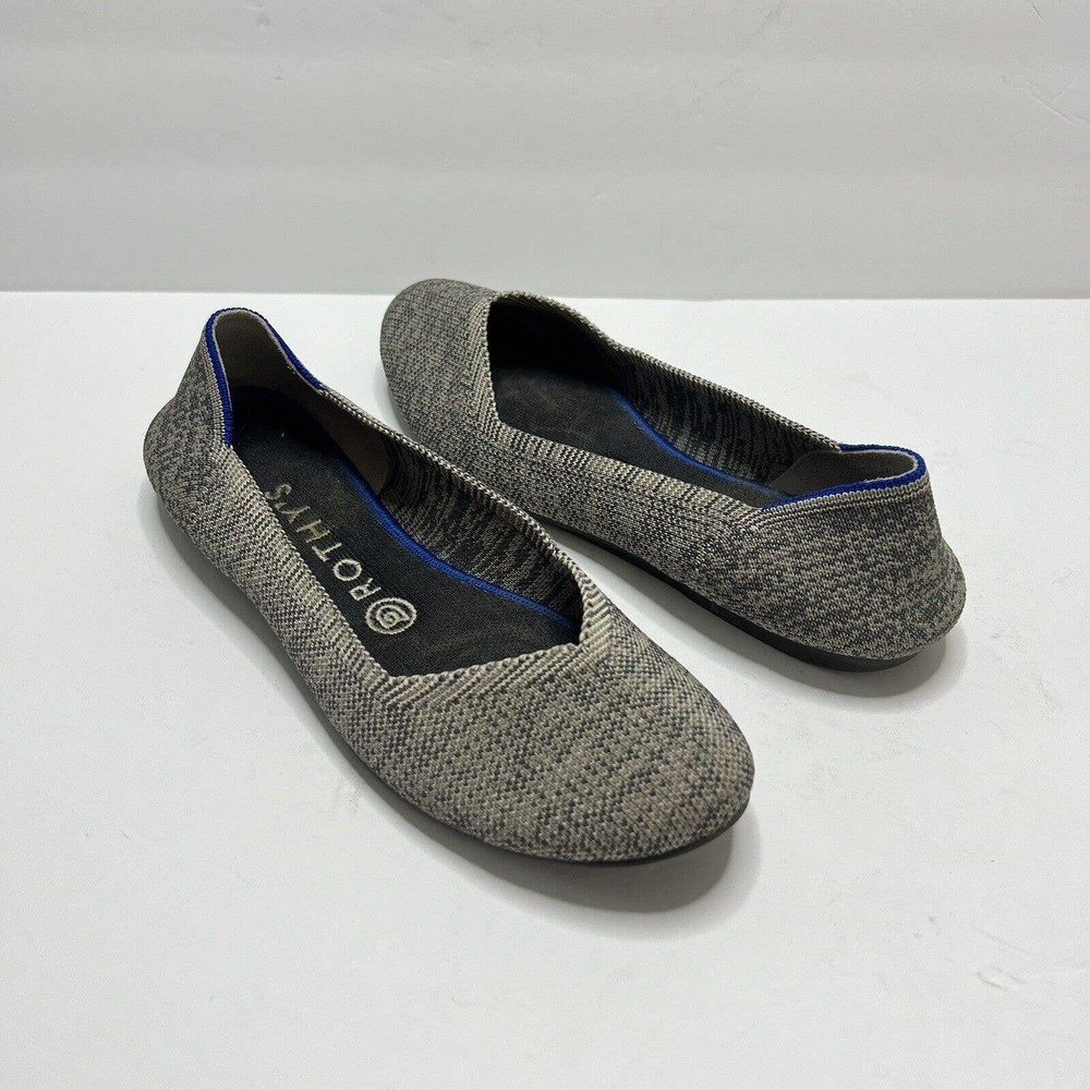 Rothy’s Grey Blue Round Toe Flats RETIRED Size 8 Rare Comfort Travel Washable